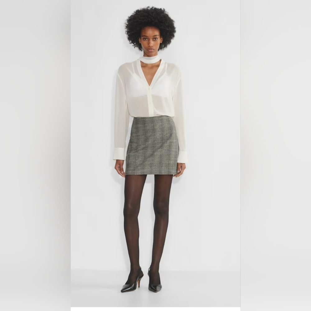 Wilfred Black and Gray Checkered Mini Skirt